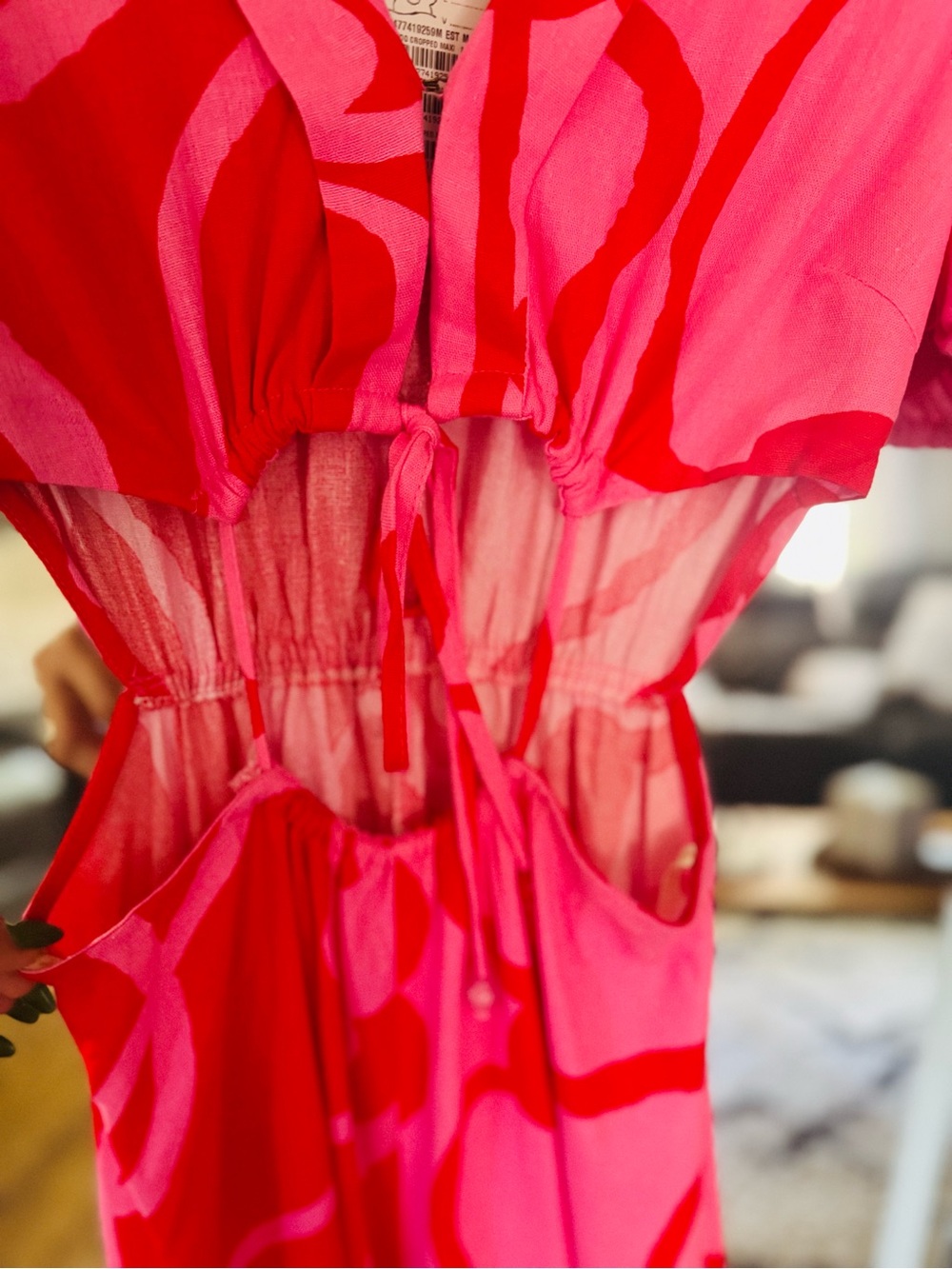 Farm rio sz m Red & Pink Tie-Front Maxi Dress waist cut - Picture 8 of 8
